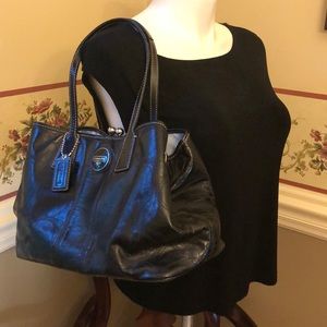 Coach Patent Leather Signature Stitched black bag